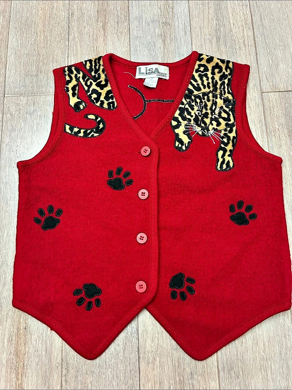 VTG Lisa International women’s  Red Leopard Vest boiled wool vest